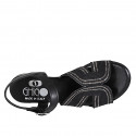 Sandalo da donna in pelle e tessuto corda nera con cinturino, strass e tacco 2 - Misure disponibili: 32, 42