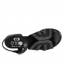 Woman's strap sandal in black leather and rope fabric with rhinestones and heel 2 - Available sizes:  32, 34, 42, 43, 44