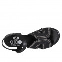 Woman's strap sandal in black leather and rope fabric with rhinestones and heel 2 - Available sizes:  32, 33, 34, 42, 43, 44