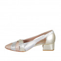 Woman's pointy pump with sidecuts in laminated platinum, silver and copper leather heel 4 - Available sizes:  32, 34, 42, 43, 44, 46