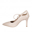 Woman's pointy pump with lace in light pink leather heel 9 - Available sizes:  33, 34, 42, 43, 44, 45, 46