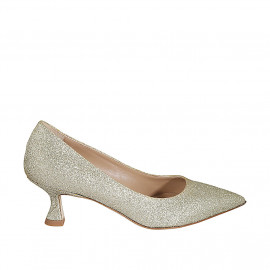 Escarpin à bout pointu pour femmes en cuir scintillant platine talon 5 - Pointures disponibles:  32, 34, 42, 43, 46