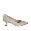 Woman's pointy pump in platinum glittered leather heel 5 - Available sizes:  32, 34, 42, 43, 44, 45, 46