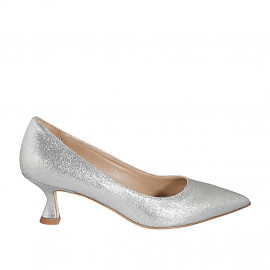 Decolté a punta da donna in pelle glitterata argento tacco 5 - Misure disponibili: 33, 46