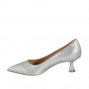 Woman's pointy pump in silver glittered leather heel 5 - Available sizes:  32, 33, 34, 42, 43, 44, 45, 46