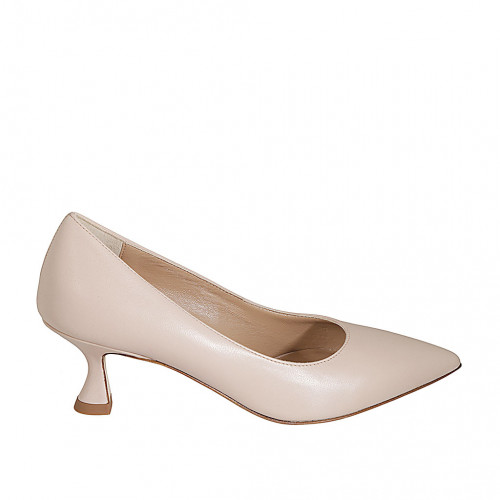 Woman's pointy pump shoe in light rose leather heel 5 - Available sizes:  32, 33, 34, 42, 43, 44, 45