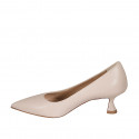Woman's pointy pump shoe in light rose leather heel 5 - Available sizes:  32, 33, 34, 42, 43, 44, 45