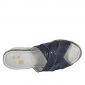 Mule pour femmes en cuir bleu et bleu daim imprimé talon compensé 5 - Pointures disponibles:  42, 45