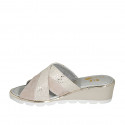 Woman's mule in taupe suede and platinum printed beige suede wedge heel 5 - Available sizes:  33, 34, 42, 43, 44, 45