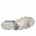 Sabo para mujer en gamuza gris pardo y gamuza beis imprimida platinada cuña 5 - Tallas disponibles:  33, 34, 42, 43, 44, 45