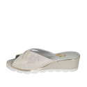 Mule pour femmes en daim beige et daim imprimé platine talon compensé 5 - Pointures disponibles:  42, 44, 45