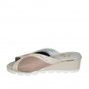 Mule pour femmes en daim beige imprimé platine et cuir imprimé marron clair talon compensé 5 - Pointures disponibles:  32, 45