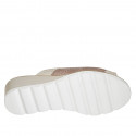 Mule pour femmes en daim beige imprimé platine et cuir imprimé marron clair talon compensé 5 - Pointures disponibles:  32, 45