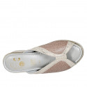Mule pour femmes en daim beige imprimé platine et cuir imprimé marron clair talon compensé 5 - Pointures disponibles:  32, 45