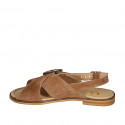 Sandale pour femmes avec boucle régolable en daim cognac talon 2 - Pointures disponibles:  32, 33, 34, 44, 45