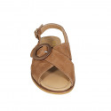 Sandalia para mujer con hebilla ajustable en gamuza color cognac tacon 2 - Tallas disponibles:  32, 33, 34, 44, 45