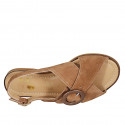 Woman'sandal with adjustable buckle in cognac brown suede heel 2 - Available sizes:  32, 33, 34, 44, 45