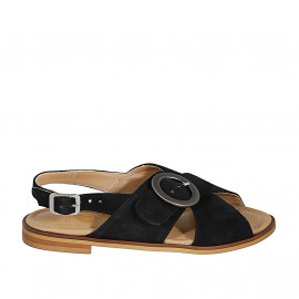 Sandale pour femmes avec boucle régolable en daim noir talon 2 - Pointures disponibles: 32, 34, 42, 44