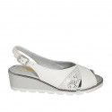 Woman's sandal with low-cut in white leather and grey printed suede wedge heel 5 - Available sizes:  32, 33, 34, 42, 43, 45