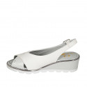 Woman's sandal with low-cut in white leather and grey printed suede wedge heel 5 - Available sizes:  32, 33, 34, 42, 43, 45