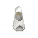 Woman's sandal with low-cut in white leather and grey printed suede wedge heel 5 - Available sizes:  32, 33, 34, 42, 43, 45