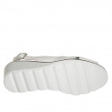 Woman's sandal with low-cut in white leather and grey printed suede wedge heel 5 - Available sizes:  32, 33, 34, 42, 43, 45