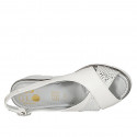 Woman's sandal with low-cut in white leather and grey printed suede wedge heel 5 - Available sizes:  32, 33, 34, 42, 43, 45