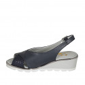 Sandale pour femmes avec coupe basse en cuir bleu et bleu daim imprimé talon compensé 5 - Pointures disponibles:  32, 33, 34, 44, 45