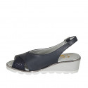 Sandale pour femmes avec coupe basse en cuir bleu et bleu daim imprimé talon compensé 5 - Pointures disponibles:  45