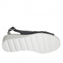 Sandale pour femmes avec coupe basse en cuir bleu et bleu daim imprimé talon compensé 5 - Pointures disponibles:  45