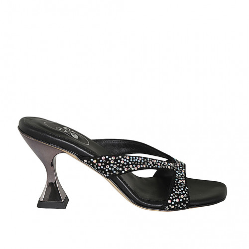 Mule avec strass en cristal pour femmes en daim noir talon 8 - Pointures disponibles:  32, 33, 34, 42, 43, 44, 45, 46