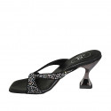 Woman's mules with crystal rhinestones in black suede heel 8 - Available sizes:  32, 33, 34, 42, 43, 44, 45, 46