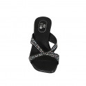 Sabo con pedreria de cristal para mujer en gamuza negra tacon 8 - Tallas disponibles:  32