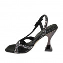 Sandale avec courroie et strass en cristal multicouleur pour femmes en daim noir talon 10 - Pointures disponibles:  32, 34, 42, 43, 46