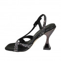Woman's strap sandal with multicolored crystal rhinestones in black suede heel 10 - Available sizes:  32, 33, 34, 42, 43, 46