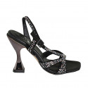 Sandale avec courroie et strass en cristal multicouleur pour femmes en daim noir talon 10 - Pointures disponibles:  32, 33, 34, 42, 43, 46