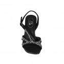 Sandalia con cinturon y pedreria de cristal multicolor para mujer en gamuza negra tacon 10 - Tallas disponibles:  32, 33, 34, 42, 43, 46