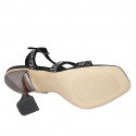 Sandalia con cinturon y pedreria de cristal multicolor para mujer en gamuza negra tacon 10 - Tallas disponibles:  32, 34, 42, 43, 46