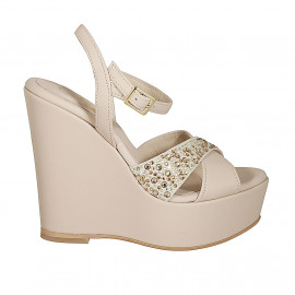 Sandalo da donna in pelle rosa chiaro con cinturino, strass di cristalli multicolor, plateau e zeppa 12 - Misure disponibili: 42, 43