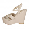 Sandalia para mujer en piel rosa claro con cinturon, estras de cristal multicolor, plataforma y cuña 12 - Tallas disponibles:  32, 34, 42, 43