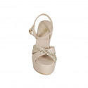 Sandalia para mujer en piel rosa claro con cinturon, estras de cristal multicolor, plataforma y cuña 12 - Tallas disponibles:  32, 34, 42, 43