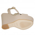 Sandalia para mujer en piel rosa claro con cinturon, estras de cristal multicolor, plataforma y cuña 12 - Tallas disponibles:  32, 34, 42, 43
