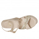 Sandalia para mujer en piel rosa claro con cinturon, estras de cristal multicolor, plataforma y cuña 12 - Tallas disponibles:  32, 34, 42, 43