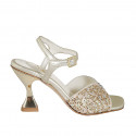 Woman's strap sandal with multicolored crystal rhinestones in platinum laminated leather heel 8 - Available sizes:  32, 33, 34, 42, 43, 44, 45, 46