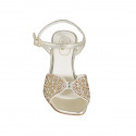 Sandale avec courroie et strass en cristal multicouleur pour femmes en cuir lamé platine talon 8 - Pointures disponibles:  43, 46