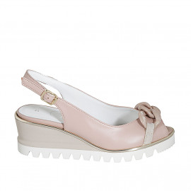 Woman's sandal in light pink leather with chain wedge heel 6 - Available sizes: 34, 42