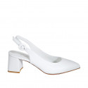 Chaussure ouverte au talon à bout pointu pour femmes en cuir blanc talon 6 - Pointures disponibles:  34, 43, 45