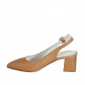 Woman's pointy slingback pump in cognac brown leather heel 6 - Available sizes:  33, 34, 42, 43, 44, 45