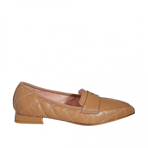 Woman's pointy loafer in cognac brown padded leather with heel 2 - Available sizes:  33, 34, 42, 43, 44