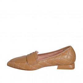 Mocasin à bout pointu pour femmes en cuir matelassé cognac avec talon 2 - Pointures disponibles:  42, 43 2